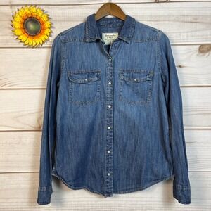 Abercrombie Fitch Denim Shirt Women Medium M Blue Button Up Classic Casual